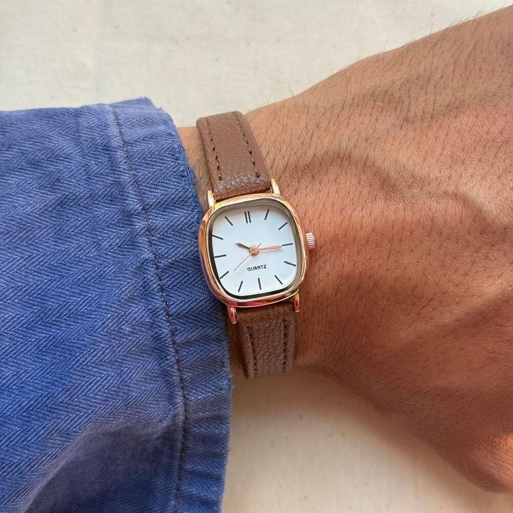 y2k style cute brown leather quartz luxury classy watch
